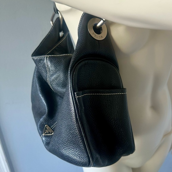 Prada Vitello Daino Black Leather Women's Hobo Shoulder Bag - Picture 4 of 9